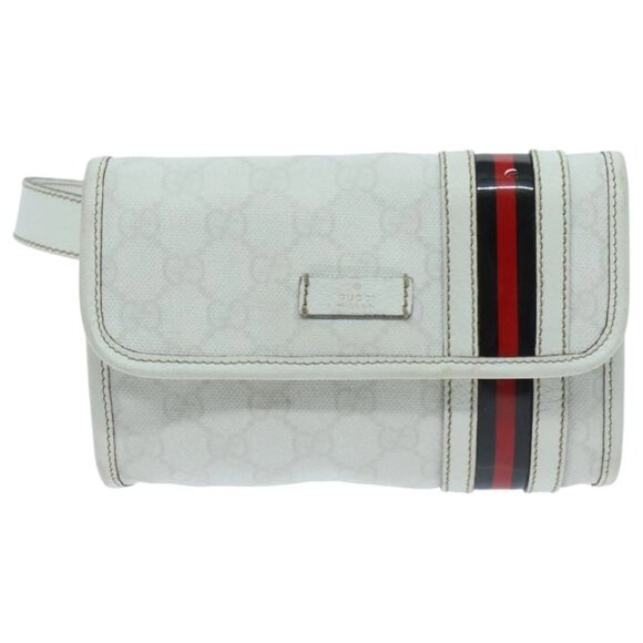 GUCCI GG Supreme Sherry Line Waist bag PVC White Red Navy 152597 Auth mr526 - Picture 14 of 16